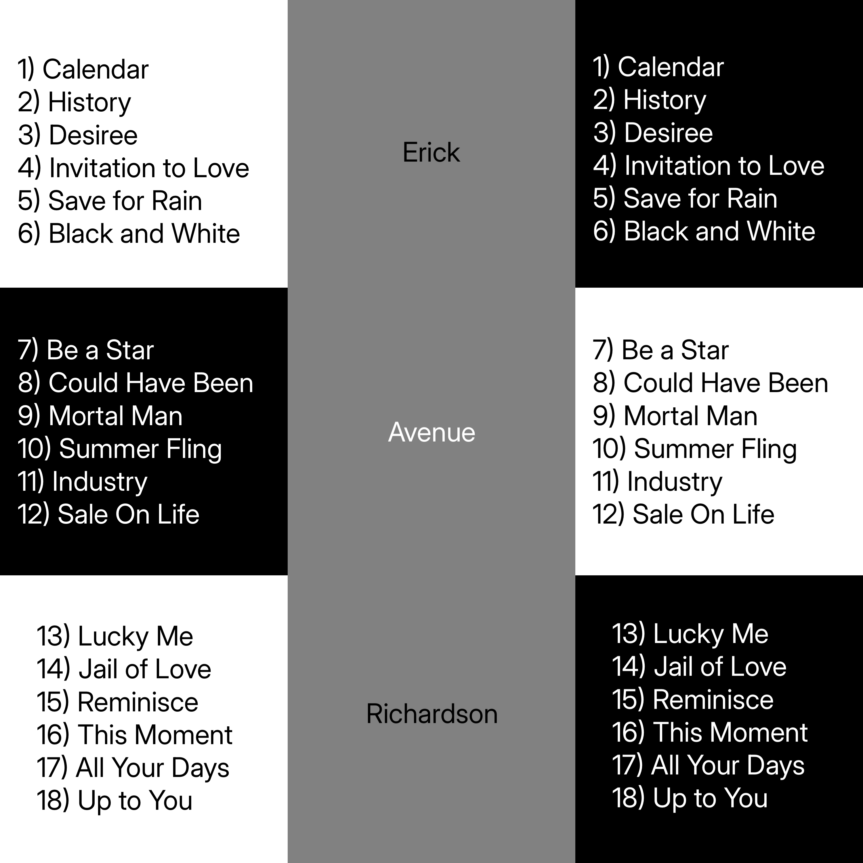 Avenue - The Song List